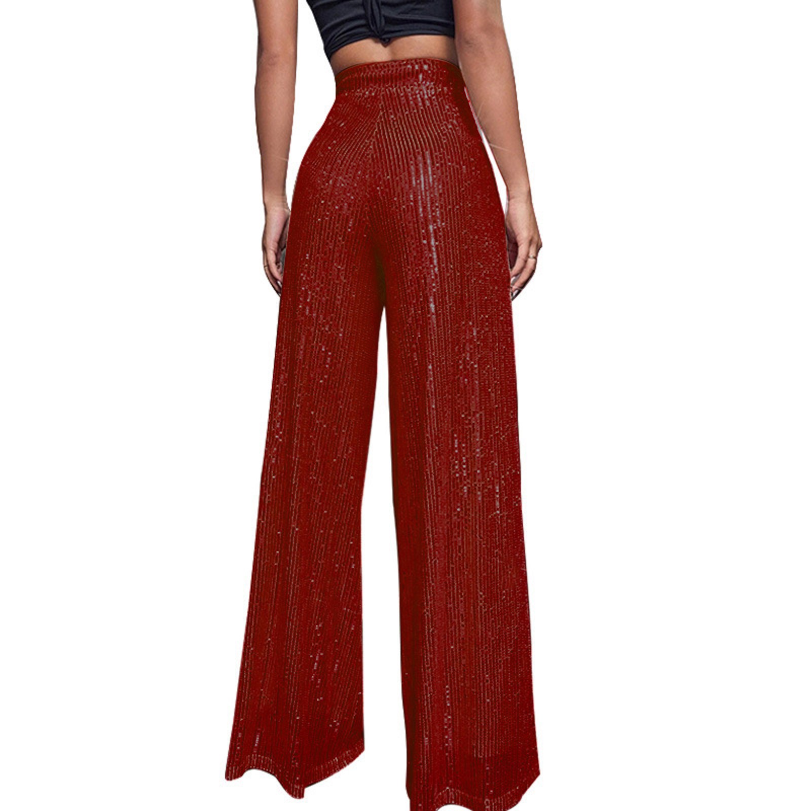 thumbnail image 3 of Pantalones acampanados de cintura alta con lentejuelas para mujer - Lentejuelas brillantes para discotecas/fiestas (S-XXL), 3 of 6